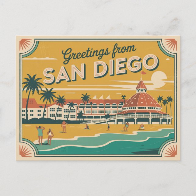 Carte postale vintage San Diego | Salutations de (Devant)