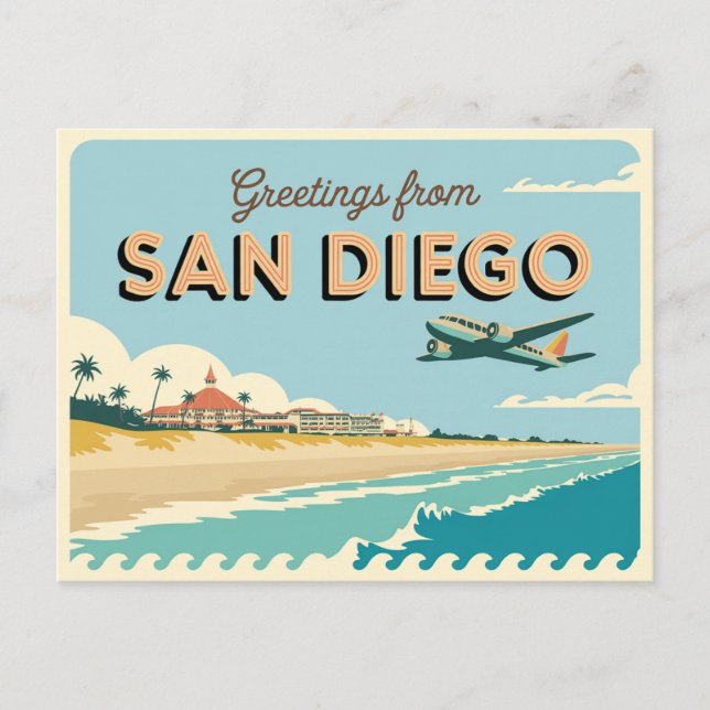Carte postale vintage San Diego | Salutations de (Devant)
