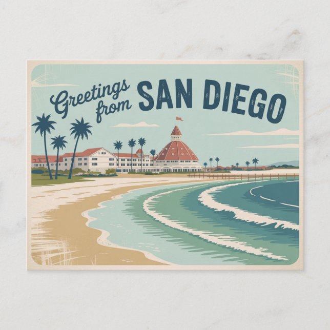 Carte postale vintage San Diego | Salutations de (Devant)
