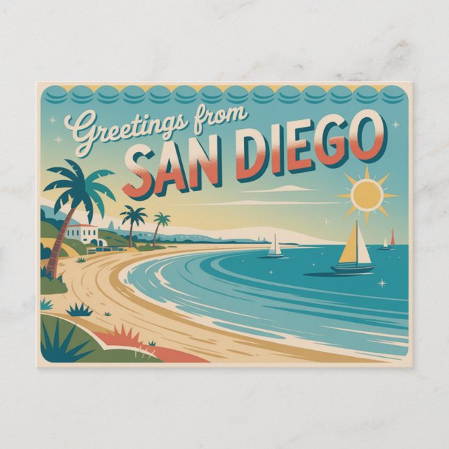 Carte postale vintage San Diego | Salutations de (Devant)