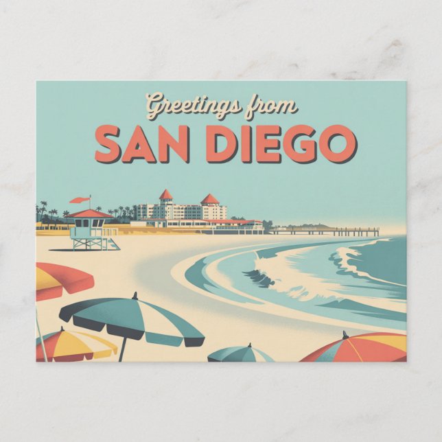 Carte postale vintage San Diego | Salutations de (Devant)