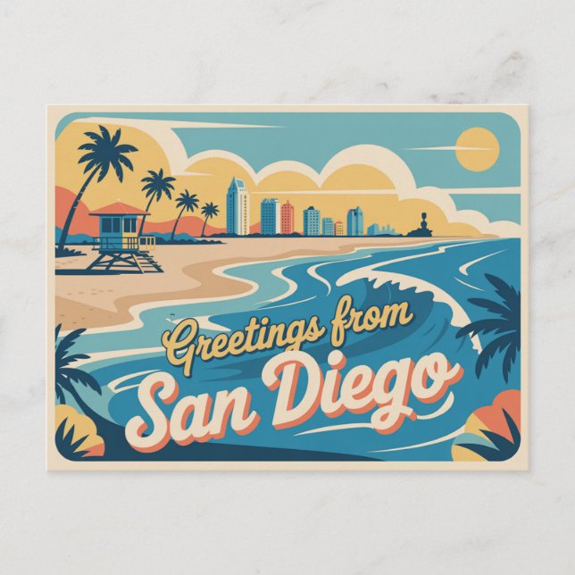 Carte postale vintage San Diego | Salutations de (Devant)