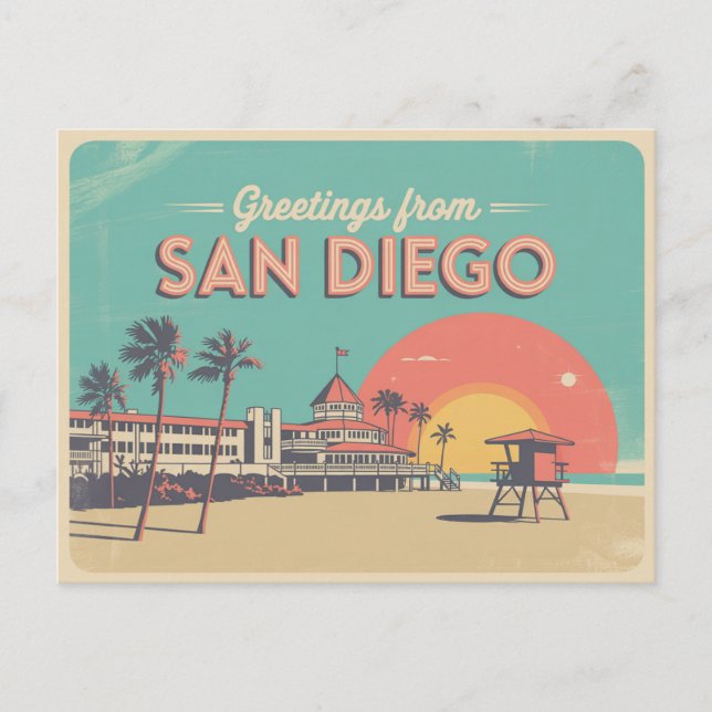 Carte postale vintage San Diego | Salutations de (Devant)