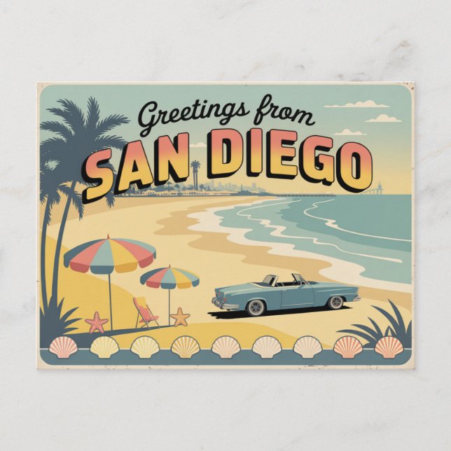 Carte postale vintage San Diego | Salutations de (Devant)