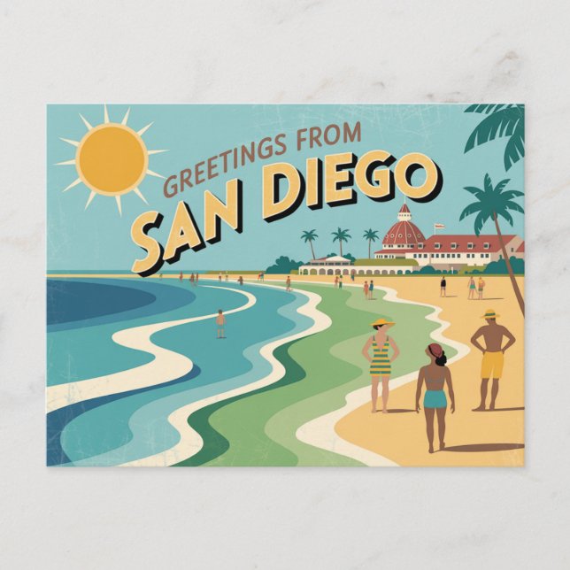 Carte postale vintage San Diego | Salutations de (Devant)