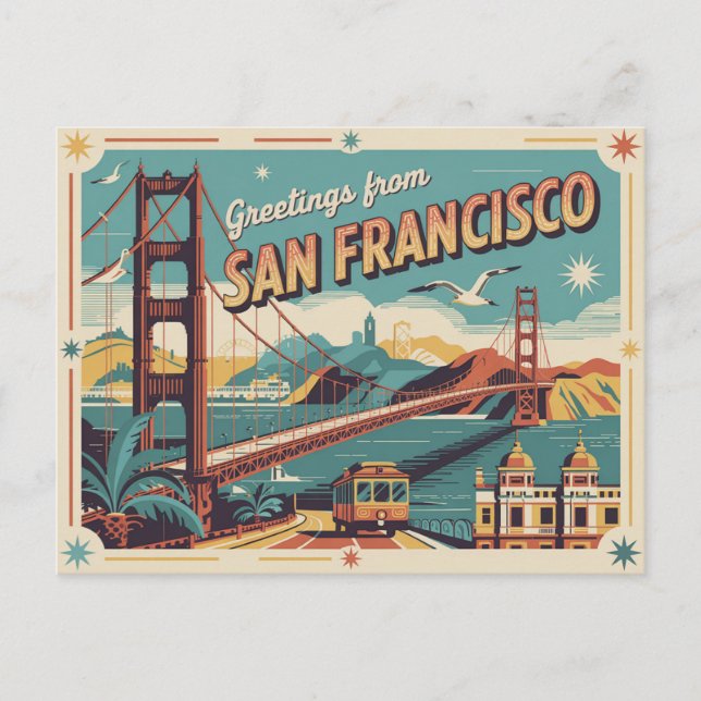 Carte postale vintage San Francisco | Salutations  (Devant)