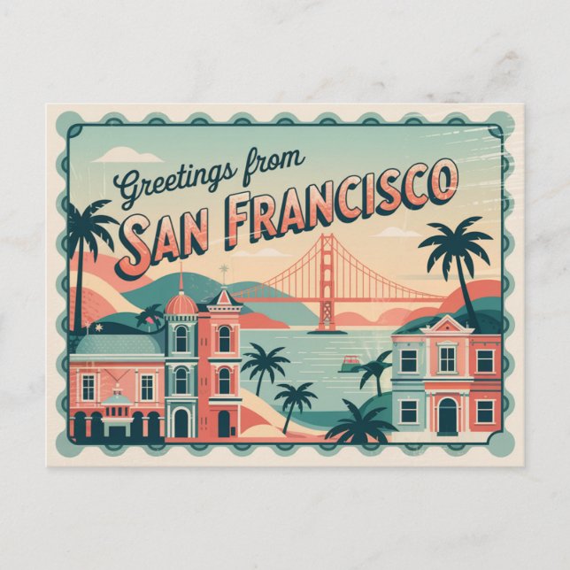 Carte postale vintage San Francisco | Salutations  (Devant)