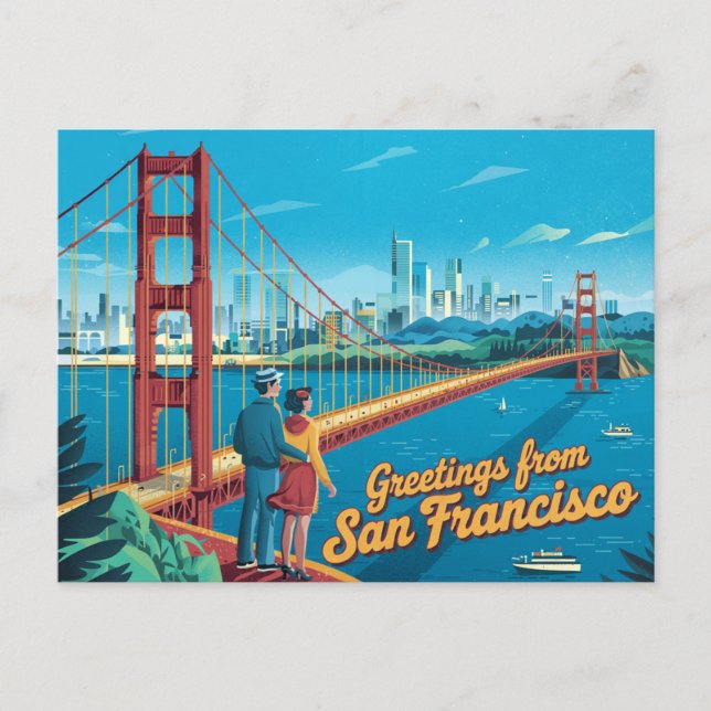 Carte postale vintage San Francisco | Salutations  (Devant)
