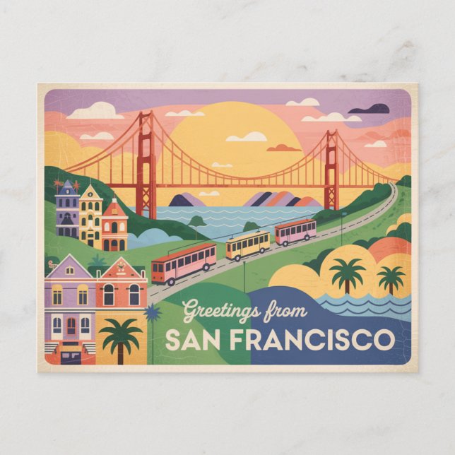 Carte postale vintage San Francisco | Salutations  (Devant)