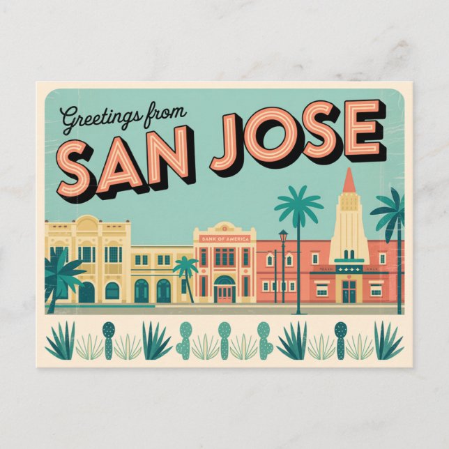 Carte postale vintage San Jose | Salutations de (Devant)