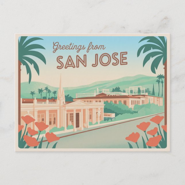 Carte postale vintage San Jose | Salutations de (Devant)