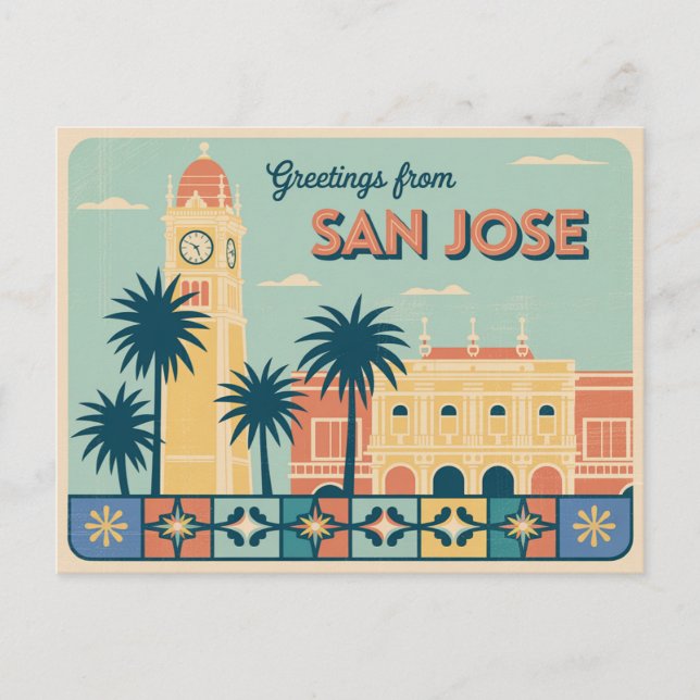 Carte postale vintage San Jose | Salutations de (Devant)