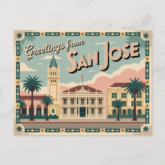 Carte postale vintage San Jose | Salutations de (Devant)