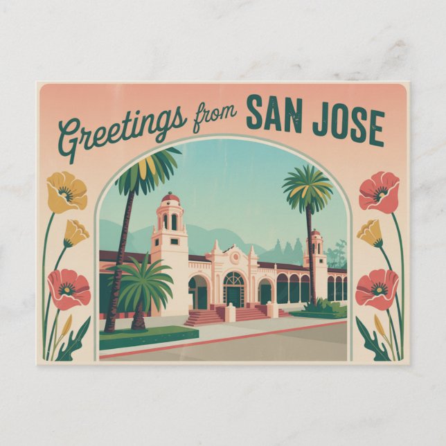 Carte postale vintage San Jose | Salutations de (Devant)