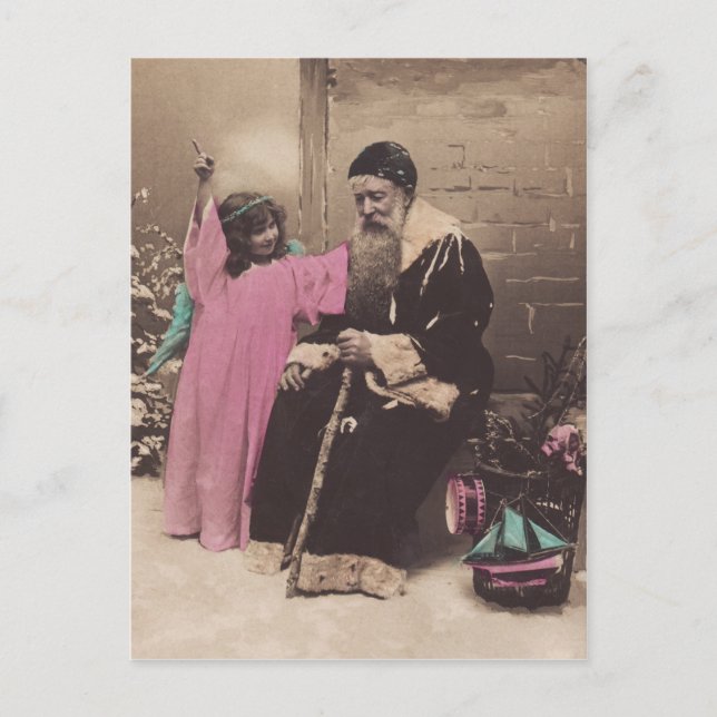 Carte postale vintage Santa Claus Pere Noel & Ange (Devant)