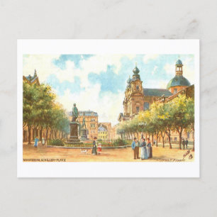 Carte Postale Vintage Schiller Platz à Mannheim, Allemagne