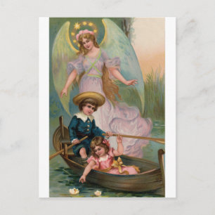 Carte Postale Vintage Schutzengel Kinder und Boot