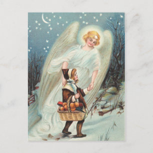 Carte Postale Vintage Schutzengel mit Mädchen im Schnee