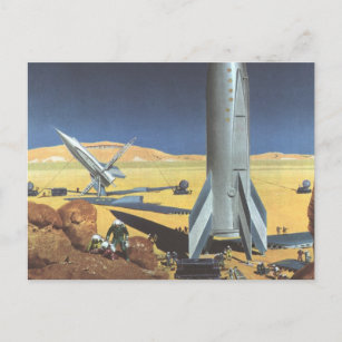 Carte Postale Vintage Science Fiction Desert Planet with Rockets