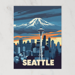 Carte Postale Vintage Seattle Skyline et Mount Rainier
