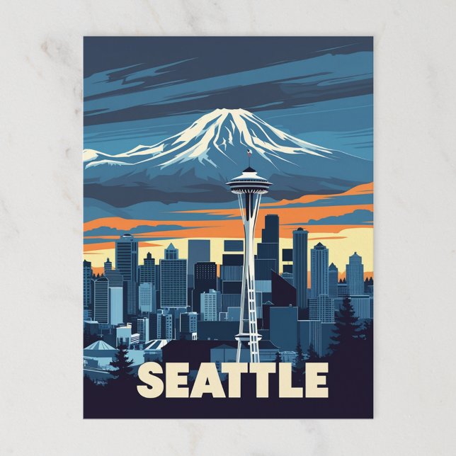 Carte Postale Vintage Seattle Skyline et Mount Rainier (Créateur téléchargé)