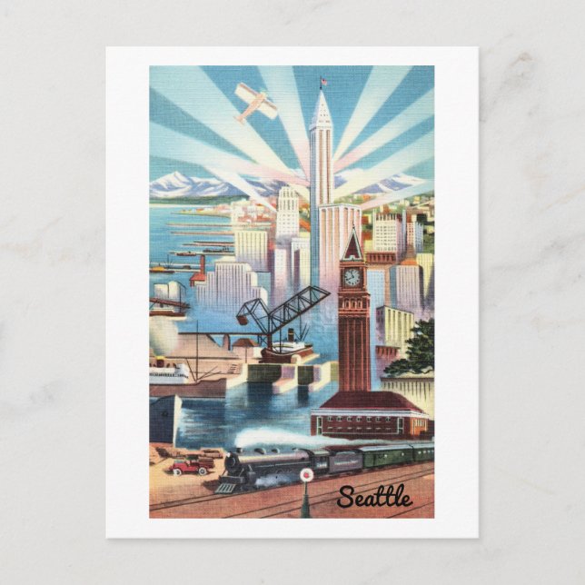 Carte postale vintage Seattle Skyline Travel (Devant)