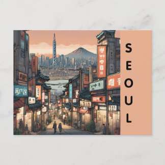 Carte Postale Vintage seoul corée du sud voyage rue rétro
