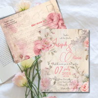 Vintage shabby chic faire-part de mariage rose