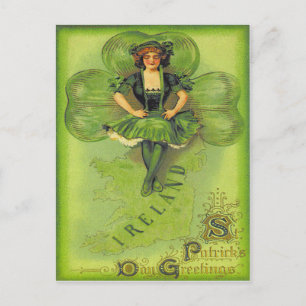 Carte Postale Vintage Shamrock Irlande St Patrick's Day Car