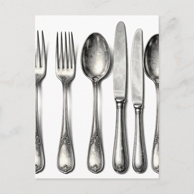 Carte Postale Vintage Silverware Ornate Flatware Kitchen  (Devant)