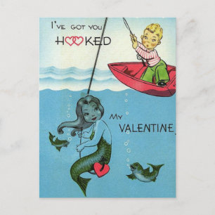 Carte Postale Vintage Sirène romantique Saint Valentin