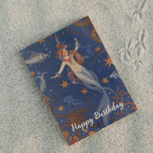 Carte Postale Vintage Sirène sous-marine Bleu Whimsday