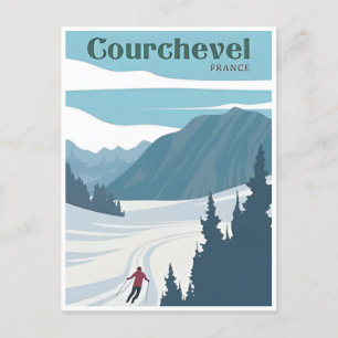 Carte Postale Vintage ski de voyage à courchevel France aquarell