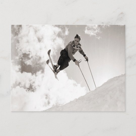 Carte Postale Vintage Ski Image Tricks On Skis Zazzle Fr