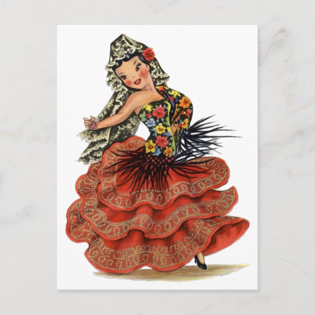 Carte Postale Vintage Spanish Flamenco Dancer traditional dress (Devant)