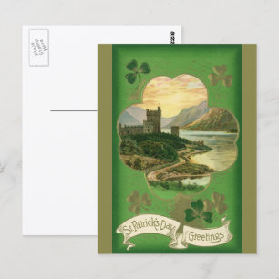 Carte Postale Vintage St Patricks Day Salutations Castle Shamroc