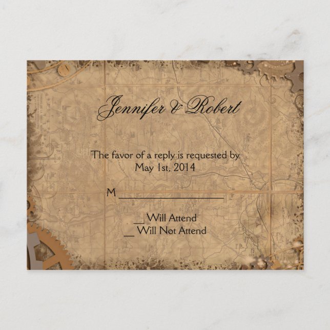 Carte postale vintage Steampunk Bride RSVP (Devant)