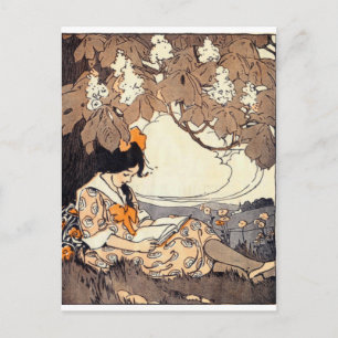 Carte Postale Vintage Storybook Girl Under Tree