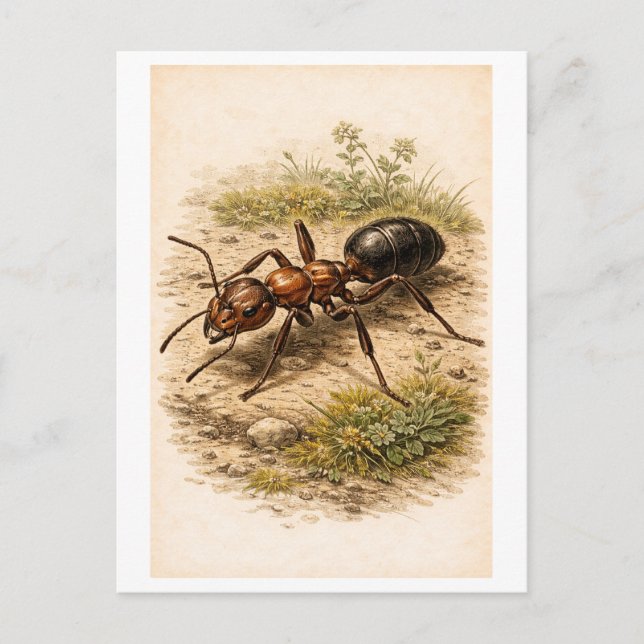Carte Postale Vintage-Style Ant Illustration (Devant)
