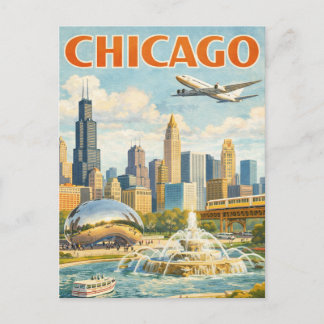 Carte Postale Vintage Style Chicago Travel Postcard