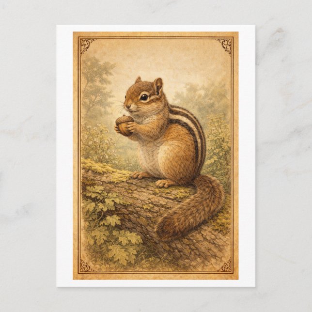 Carte Postale Vintage-Style Chipmunk Illustration (Devant)