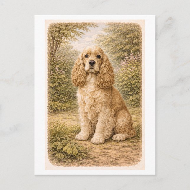 Carte Postale Vintage-Style Cocker Spaniel (Devant)