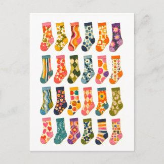 Carte Postale Vintage-Style Cute Sock Collage