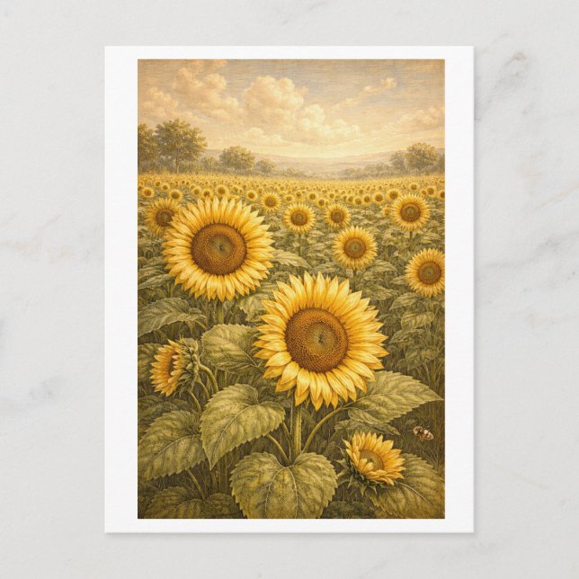 Carte Postale Vintage-Style Field of Sunflowers (Devant)