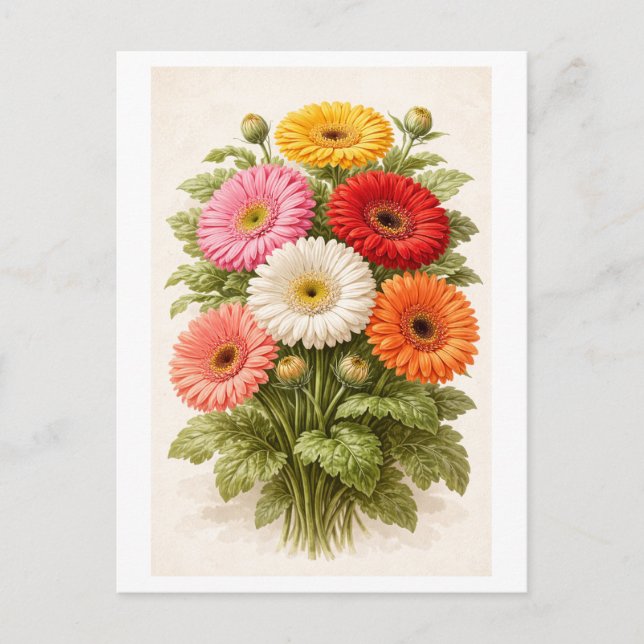 Carte Postale Vintage-Style Gerber Daisy Bouquet Drawing (Devant)