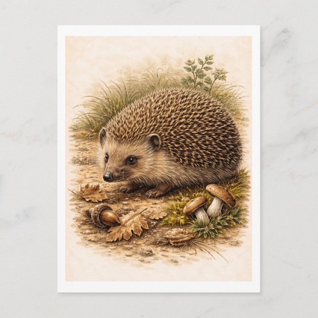 Carte Postale Vintage-Style Hedgehog Illustration (Devant)