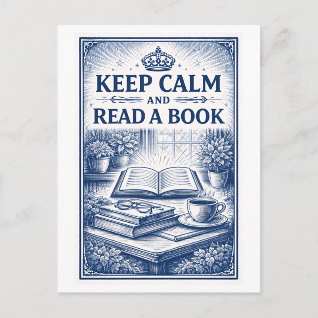 Carte Postale Vintage-Style "Keep Calm" Reading (Devant)