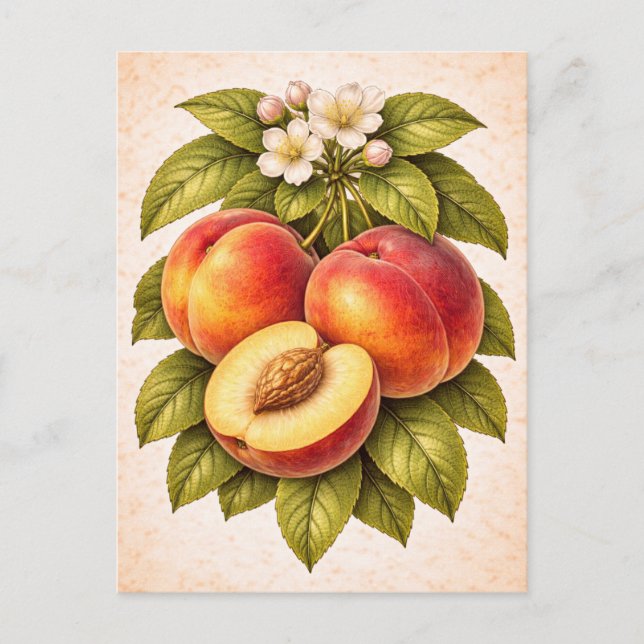 Carte Postale Vintage-Style Peach Botanical Illustration (Devant)