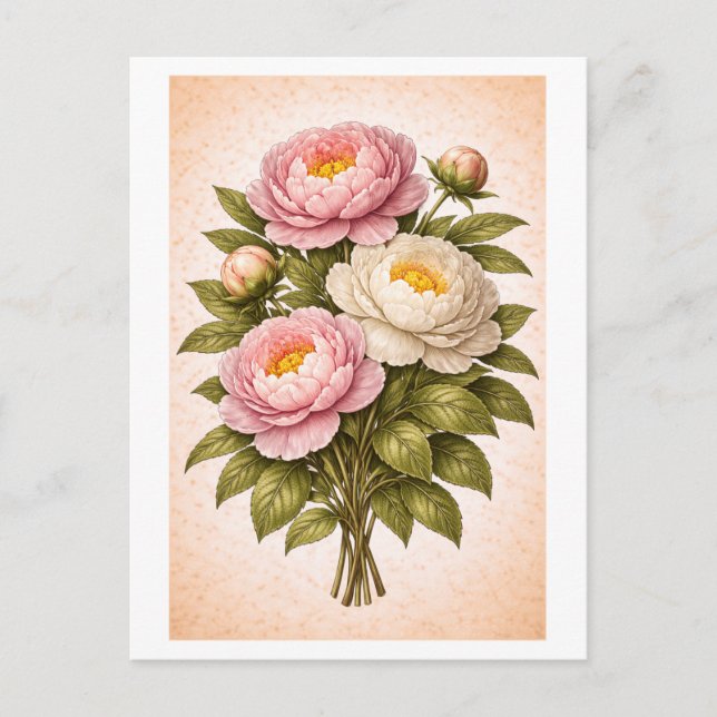 Carte Postale Vintage-Style Peony Botanical Illustration (Devant)