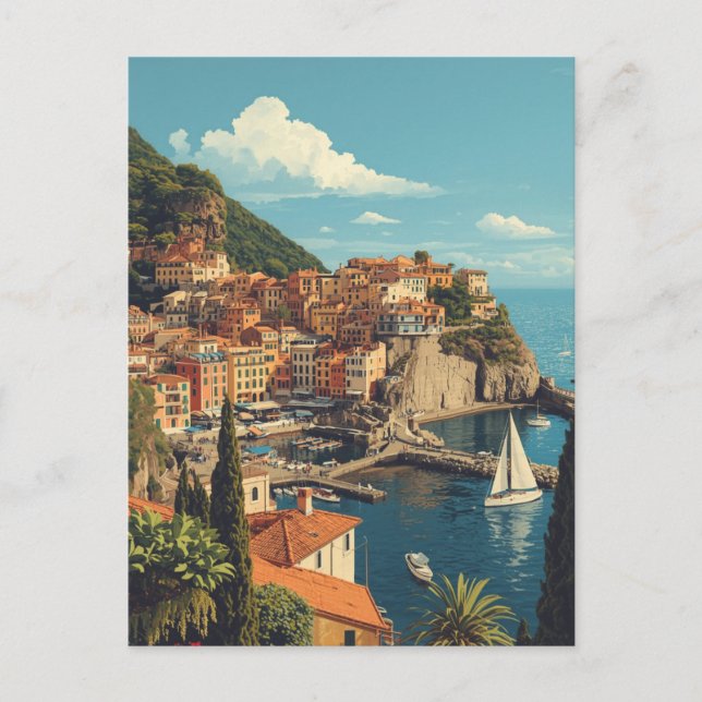 Carte Postale Vintage Style Portofino Genova Italy (Devant)